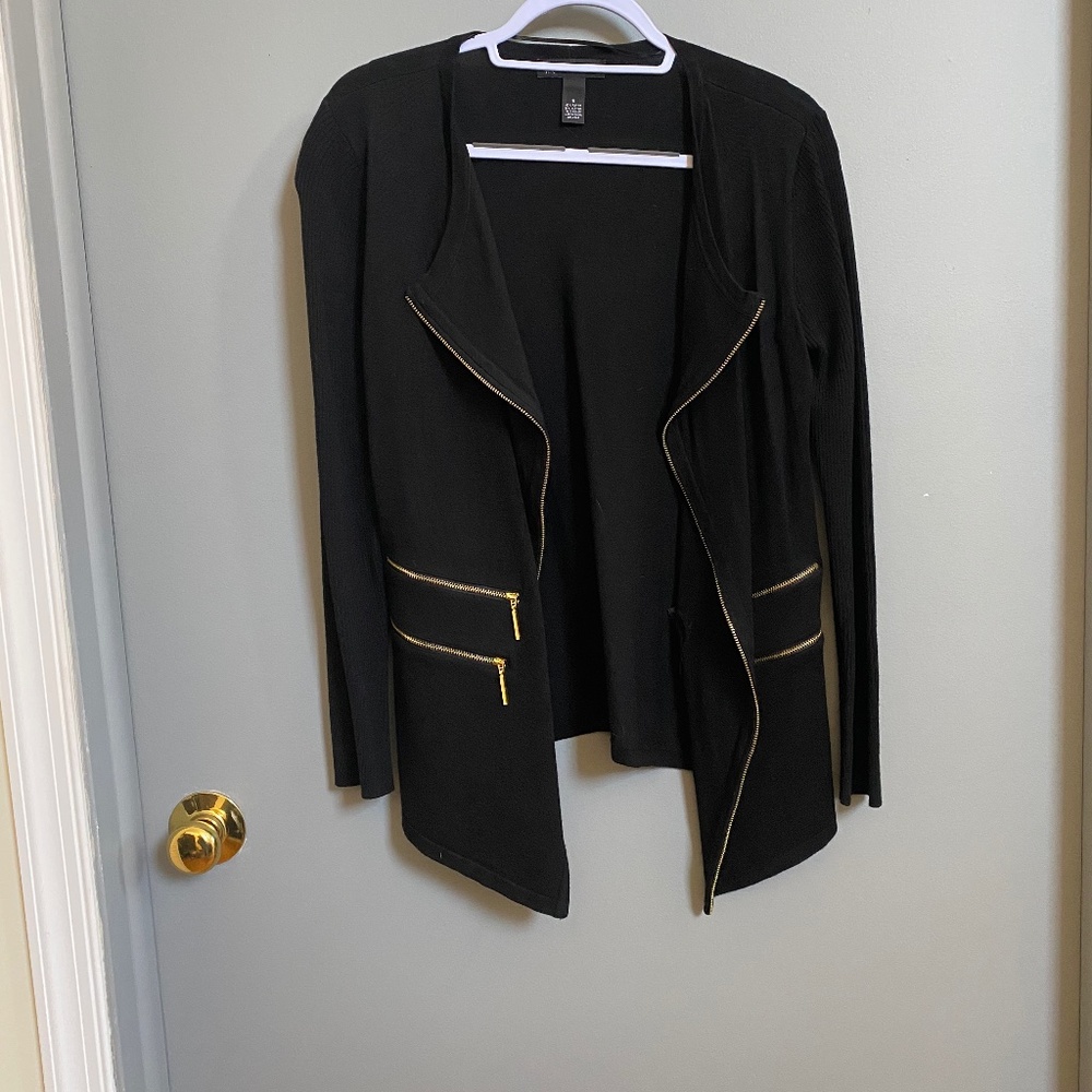 INC Relaxed Front Cardigan Sweater with Gold Zippers